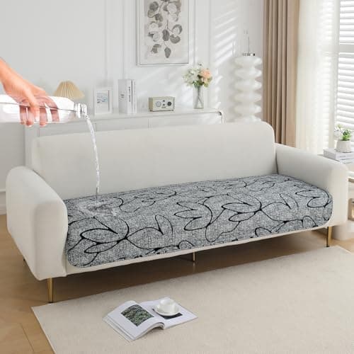 HOKIPO 'Elira Series' Polyester Blend Water Repellent + Waterproof Quilted Sofa Mats | Make Your Own Sofa Cover Set | Length 60cm - Intense Grey Abstract Floral (AR-5241-C2)