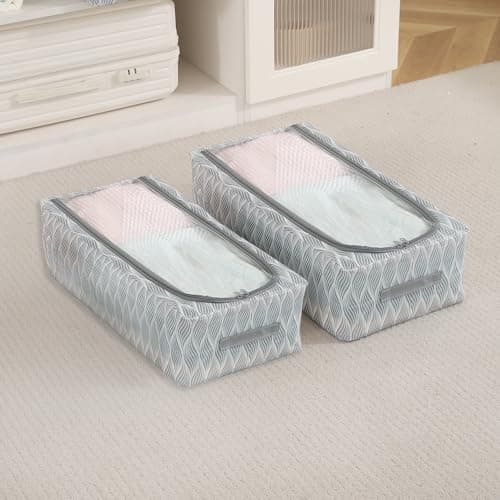 HOKIPO 27L Storage Boxes – Pack of 2 | Collapsible Cloth Organizers for Wardrobe | Sturdy Metal Frame Living Boxes | Moisture Resistant Fabric (AR-5808 * 2)