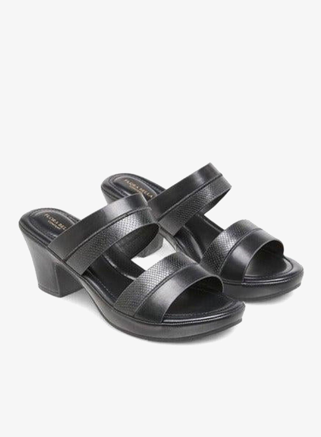 Women Textured Slip-On Sandals with Block Heels