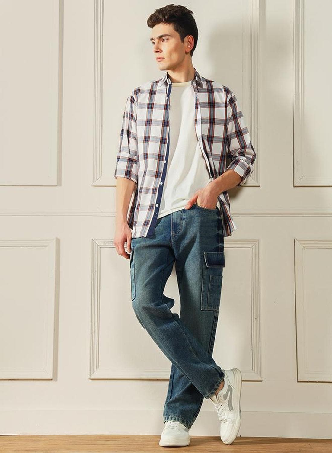 Men's Medium Blue 100% Cotton Solid Full Length Relaxed Fit Jeans