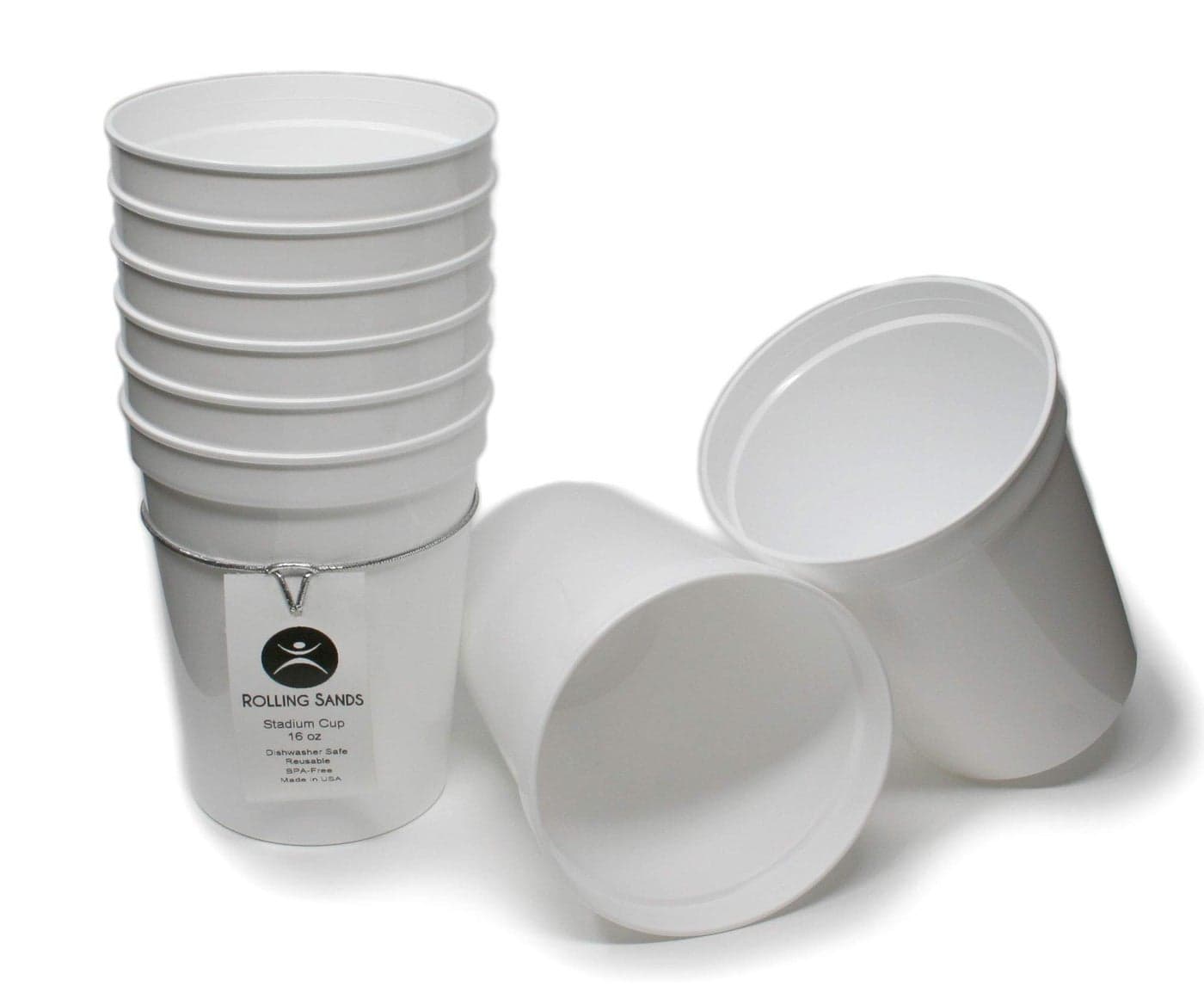 Rolling Sands 16 oz Reusable Plastic Stadium Cups 8 Pack Made in USA BPAFree Dishwasher Safe Tumblers White