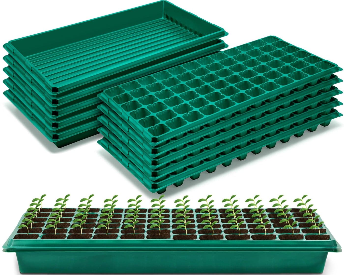 Romooa 10 Pcs Seed Starter Kit 72 Cell Seedling Starting Trays and 1020 Trays No Holes Plant Growing Nursery Pots for Gardening Germination Propagation (Green)