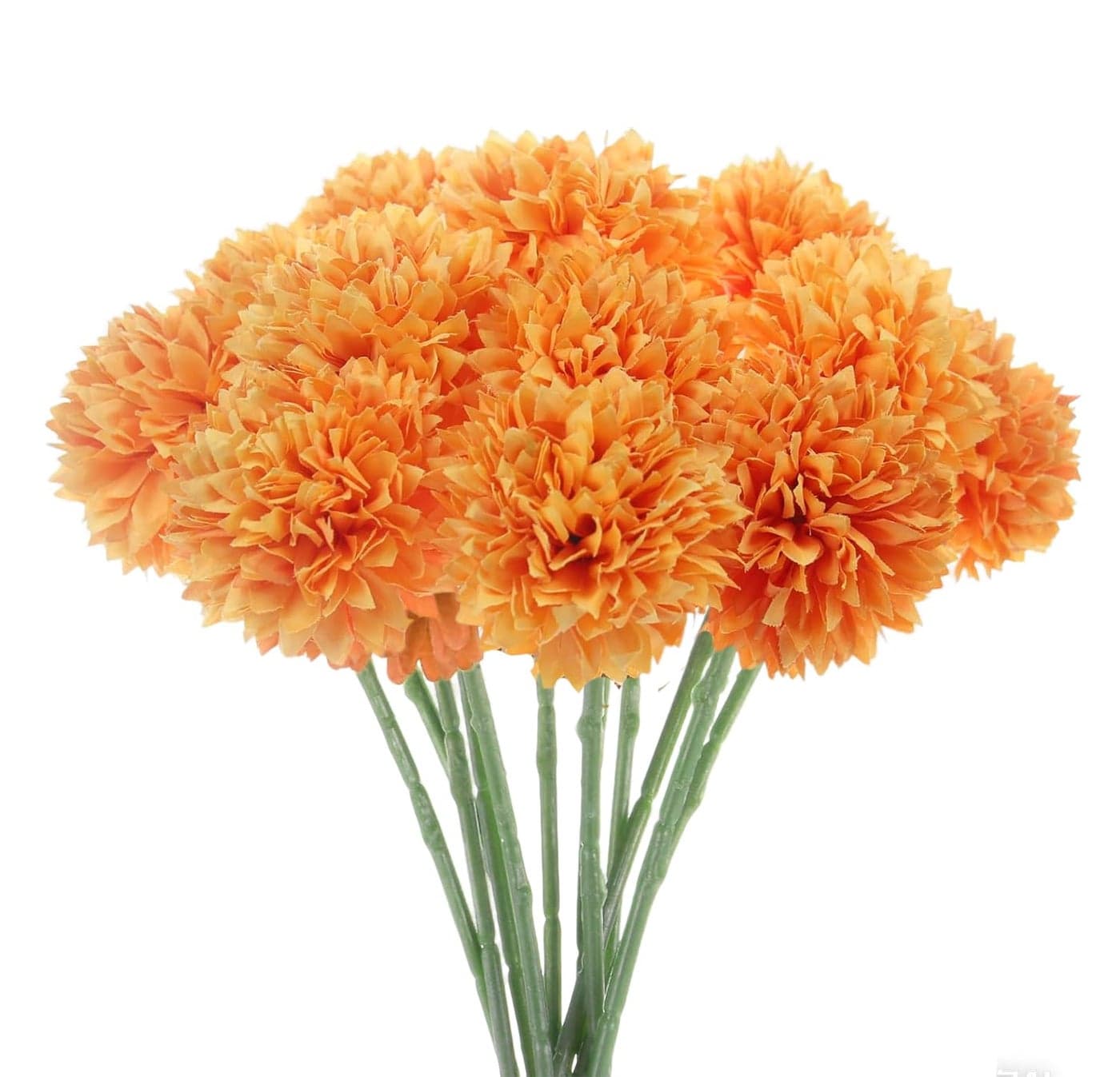 Tinsow 12 Pcs Artificial Chrysanthemum Flowers Orange Faux Ball Flowers Autumn Mums Florals Wedding Bouquet for Fall Farmhouse Home Kitchen Decoration 12 Orange