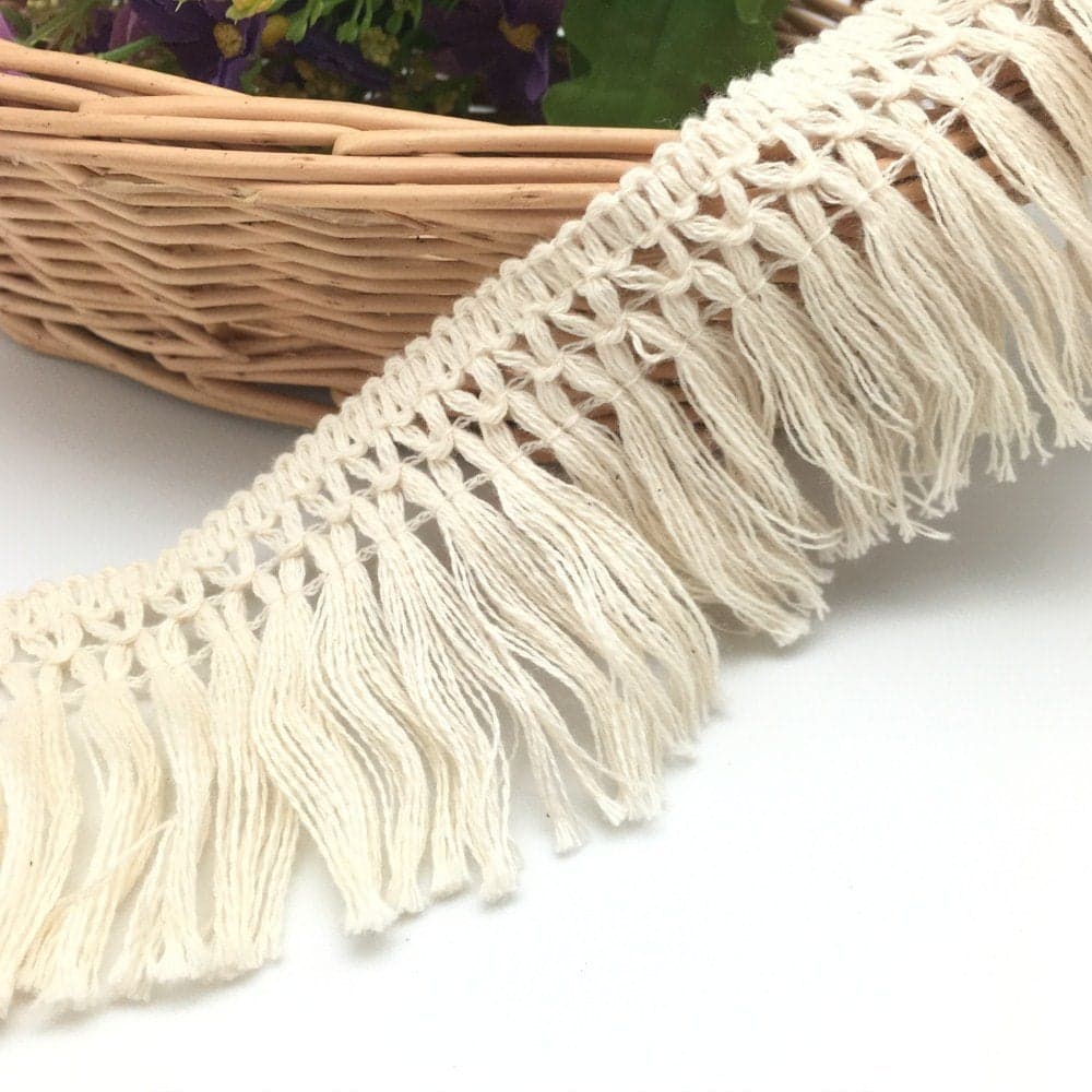 FQTANJU 10 Yards X 6cm Wide Cotton Tassel Fringe In Beige