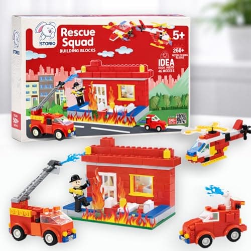 Storio Rescue Squad 260+ Pcs Fire Fighter Theme Building Blocks Set for Kids | DIY Construction Toy for Boys & Girls | Educational STEM Learning Puzzle Game | Creative Play Set for Children 6+ Years