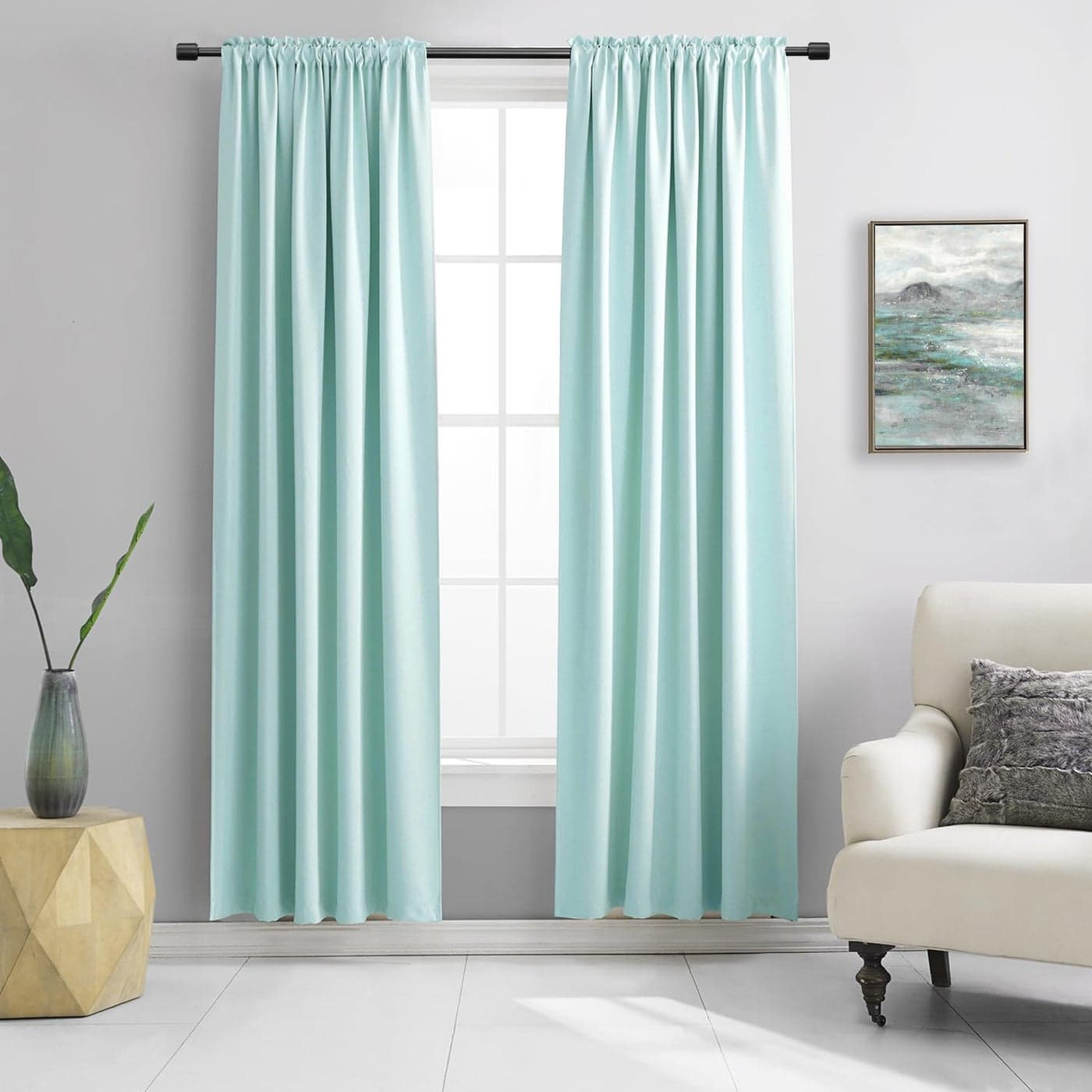 DONREN 2 Panels Blackout Curtain Panels for Bedroom Room Darkening Thermal Insulated Drapes with Rod PocketAqua42 by 84 Inch