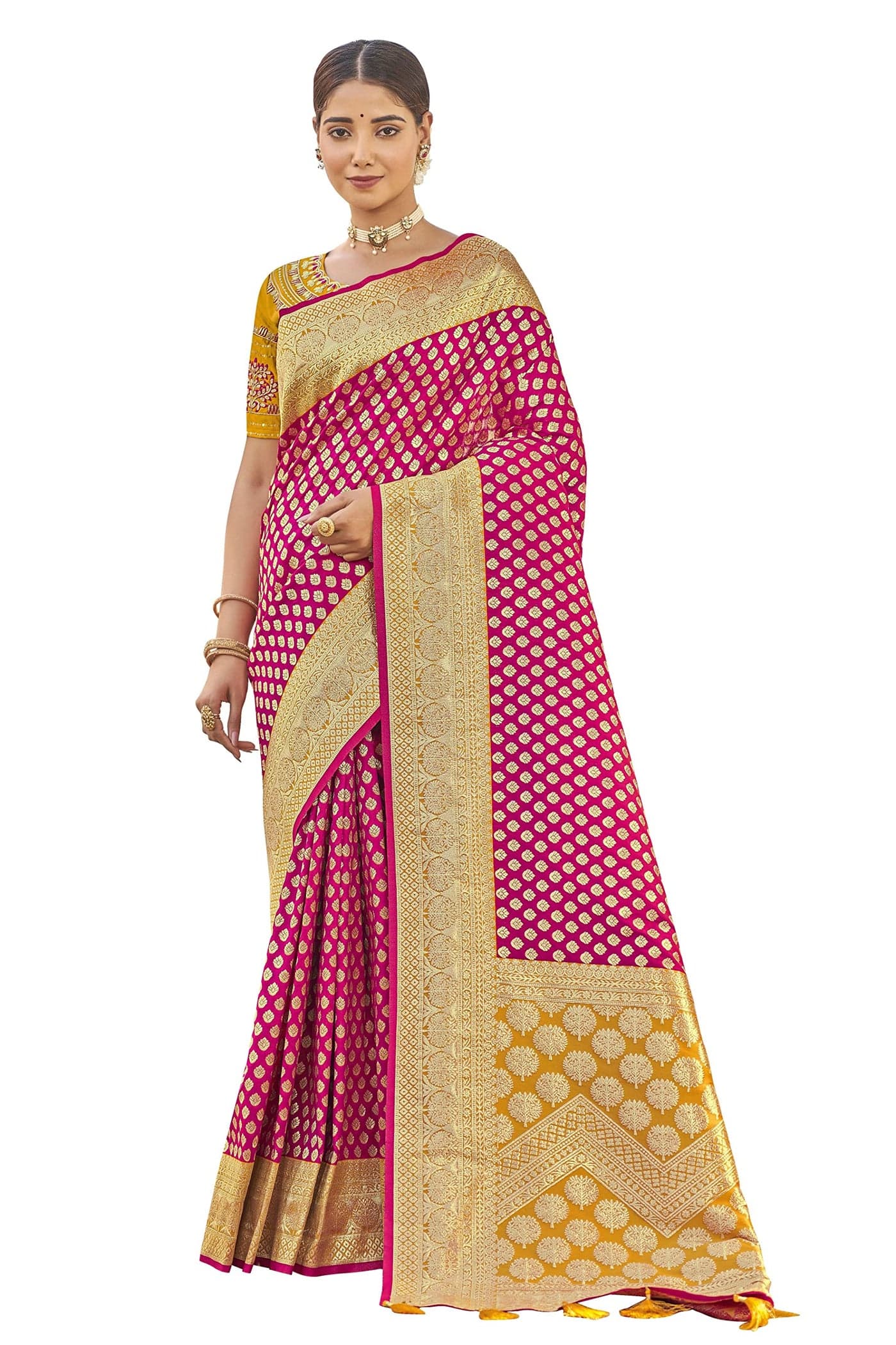 MANOHARI Adorable Woven Pattern Banarasi Silk Saree For Women With Blouse Piece_MN1741, Pink