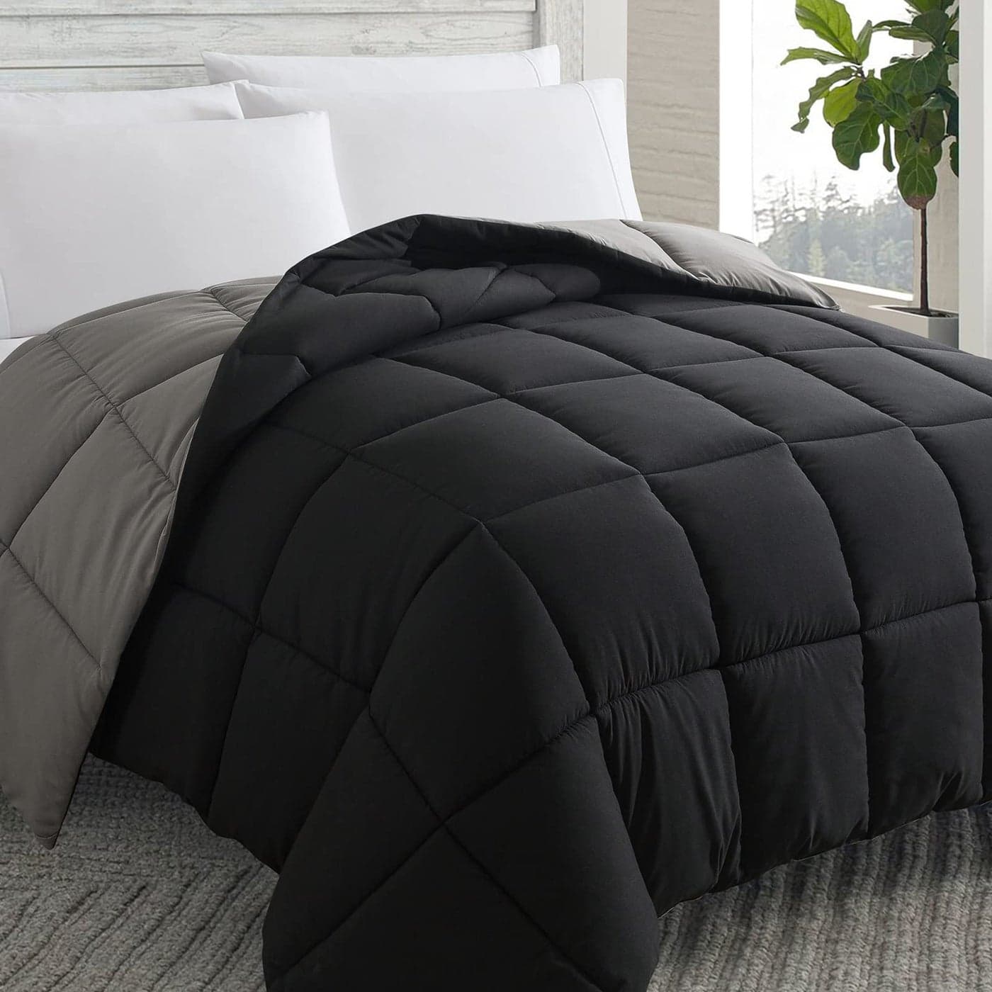 Cosybay Down Alternative Comforter BlackGrey Full All Season Soft Quilted Full Size Bed Comforter Duvet Insert with Corner Tabs Winter Summer Warm Fluffy 82x86 inches