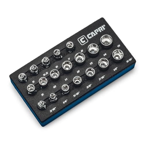 Capri Tools 14 in Drive Master Universal Socket Set 5 to 15 mm 316 to 916 in Metric and SAE 19Piece