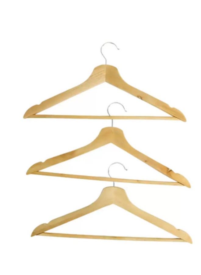 Space Saving Wooden Cloth Hanger with Non Slip Pant Bar- 3pcs