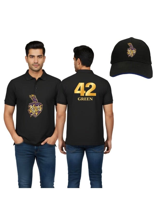 Kolkata Cricket Men's Dry-Fit Polo Neck T-Shirt With Cap|Soft&Breathable Sportswear For Cricket Lovers|Tshirt |Suitable For Games