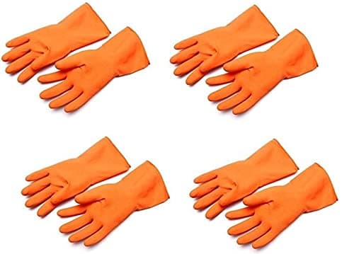 Pacificdeals Multipurpose Chemical Reusable Waterproof Rubber Safety Hand Gloves Industries Gardening Long Household Dishwashing Clean Latex PVC Gloves for Kitchen Working Men Unisex Orange 4 Pair
