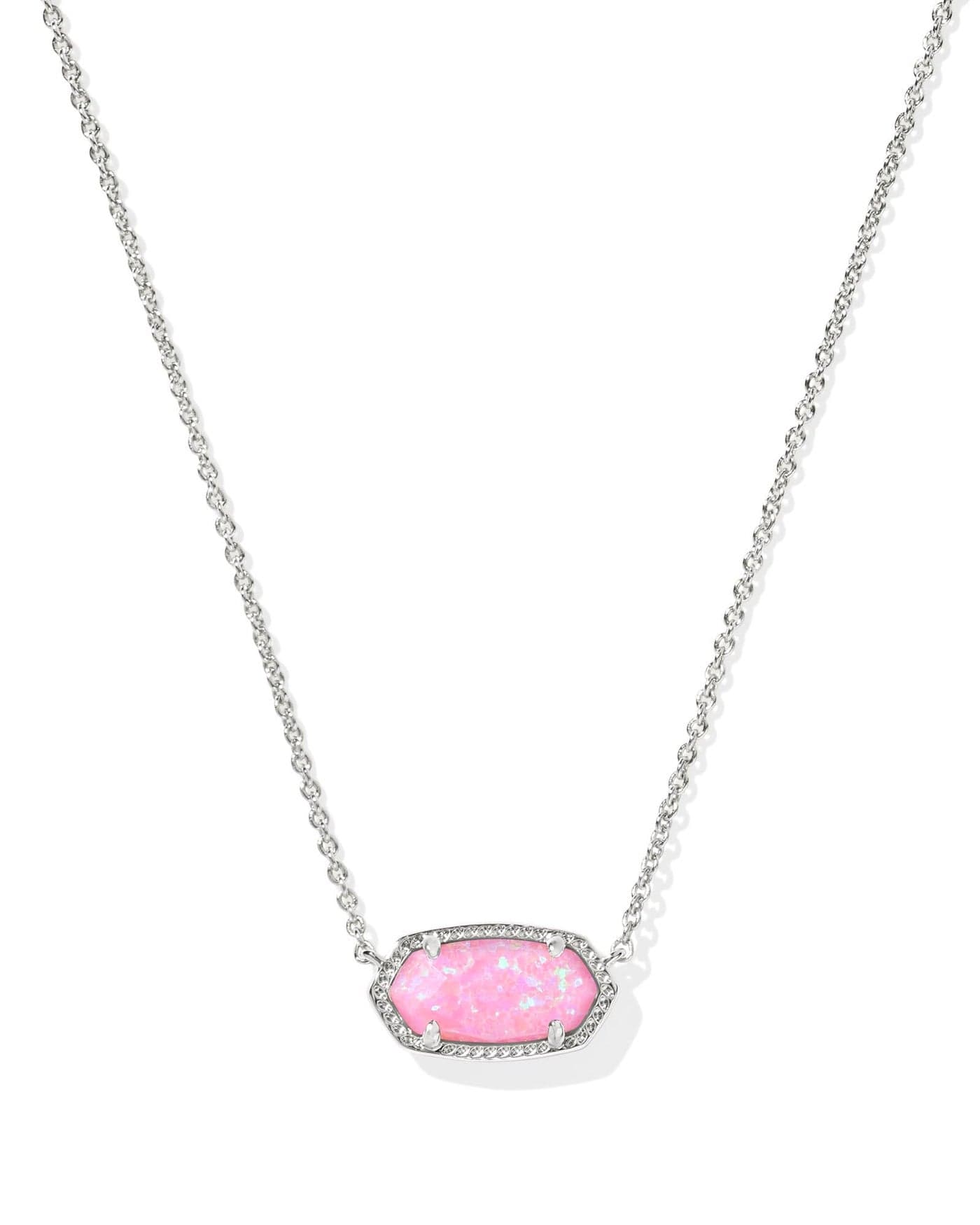 Kendra Scott Elisa Pendant Necklace for Women, Fashion Jewelry, Silver-Plated Brass, Carnation Kyocera Opal