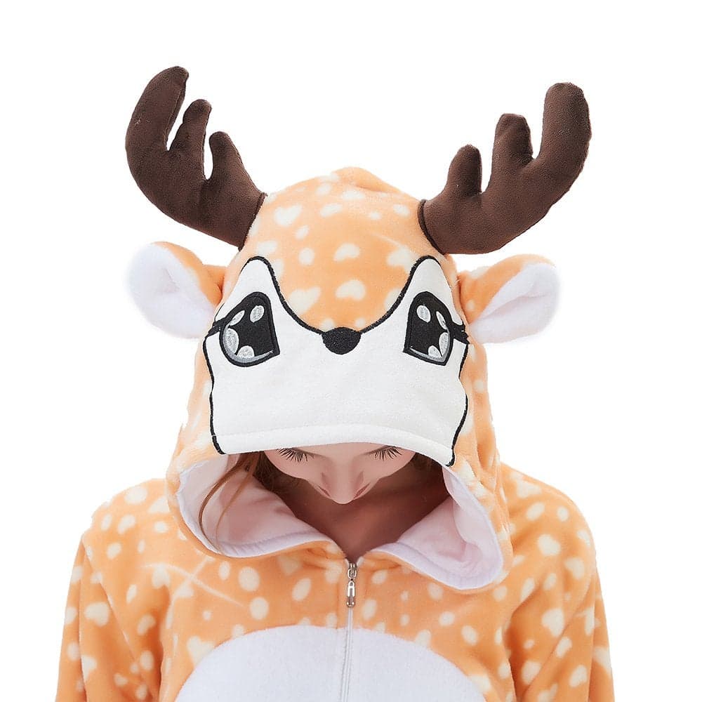 ABENCA Women Deer Onesie Pajama Reindeer Costume Adult Animal Halloween Christmas Cosplay Fawn Onepiece L