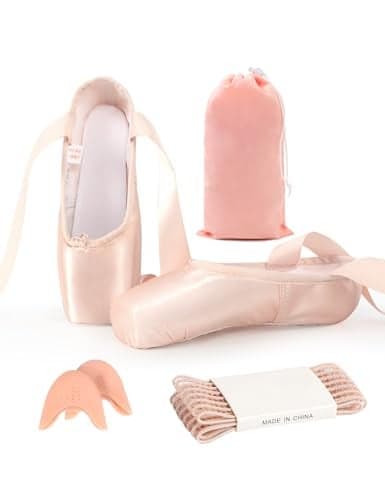 Dayrose Ballet Pointe Shoes Pink Pointe Shoes for Girls with Ballet Toe Pads and Elastic Band