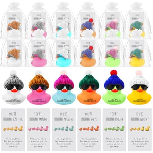 Liliful 72 Set Thank You Gift Inspirational Mini Rubber Ducks with Glasses Motivational You Are Awesome Appreciation Gifts Cheer Ducks Gifts for Team Coworkers Employees Party Favors Multicolor