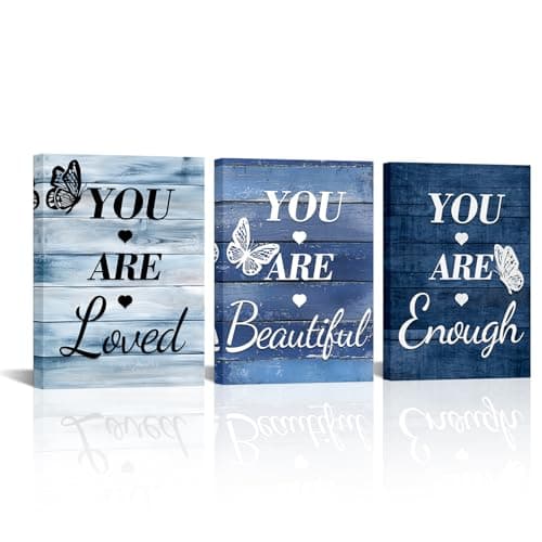 LevvArts Vintage Motivaional Wall Art Rustic You Are Loved You Are Beautiful You Are Enough Wall Decor Inspirational Pictures Canvas Prints Blue Decoration (Blue)