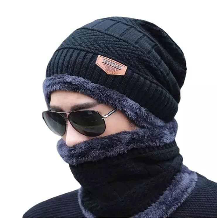 HUBTURE Wool Beanie Cap & Neck Warmer Set – Winter Cap & Muffler for Men & Women | Soft Knit Woolen for Cold Weather, Stylish & Warm
