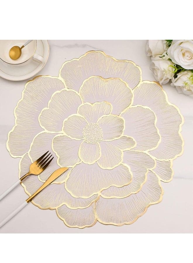 2PCS Gold Floral Shaped Vinyl Placemats for Dinner Table Plastic Dining Table Mats for Wedding Annersary Kitchen Decoration (30x45cm)
