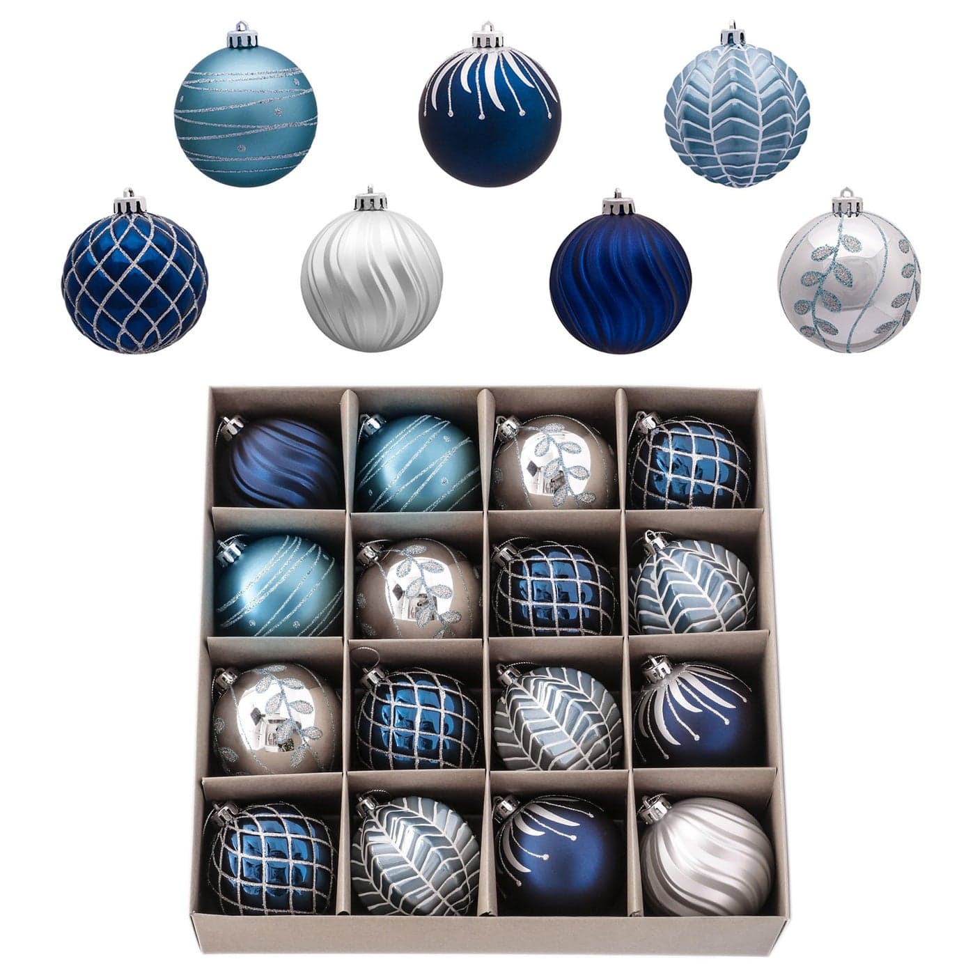 Valery Madelyn Christmas Ornaments Set 16ct Navy Blue and Silver Shatterproof Fall Christmas Tree Decorations Ball Ornaments Bulk 315 Inches Elegant Hanging Ornaments for Xmas Trees Decor