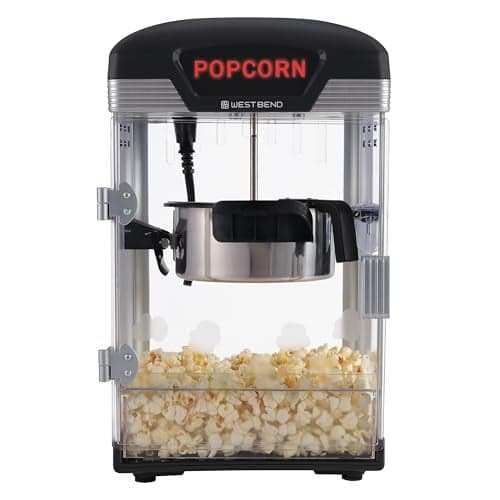 West Bend Stir Crazy Movie Theater Popcorn Popper Gourmet Popcorn Maker Machine with Nonstick Popcorn Kettle and Popcorn Scoop for Popcorn Machine 4 Qt Black