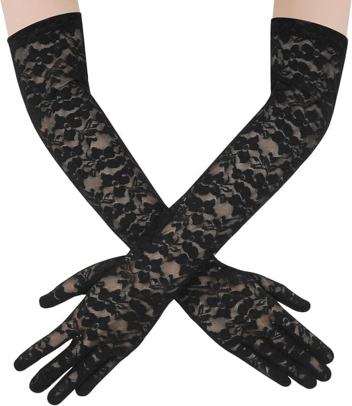 KETKAR Elbow Length Bridal Gloves For Women,Elegant Long Lace Gloves,_Black