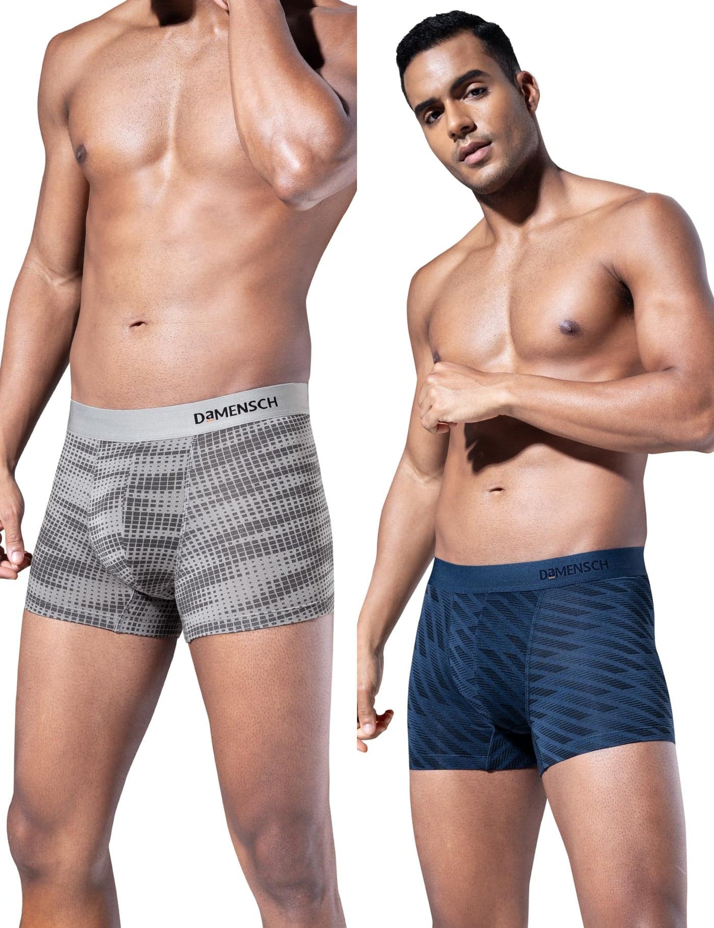 DAMENSCH Modal Regular Fit Printed Trunk Underwear Anti-Bacterial Moisture Wicking Breathable Microfibre Waistband Comfortable Deo-Soft Trunks for Men-Comet Blue, Dashed Silver-M
