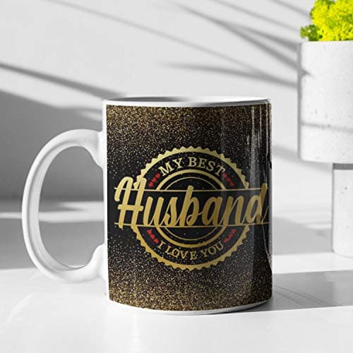 YaYa Cafe Valentines Day Gift My Best Husband I Love You Printed Ceramic Coffee Mug 325 ml with Coaster