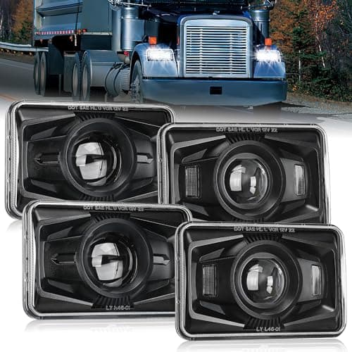 Nilight 4x6 Inch LED Headlights 60W DOT Approved Hi Lo Sealed Beam Rectangular Headlight Replacement H4651 H4652 H4656 H4666 H6545 Compatible with Kenworth Peterbil Ford Freightliner(Black, 4PCS)
