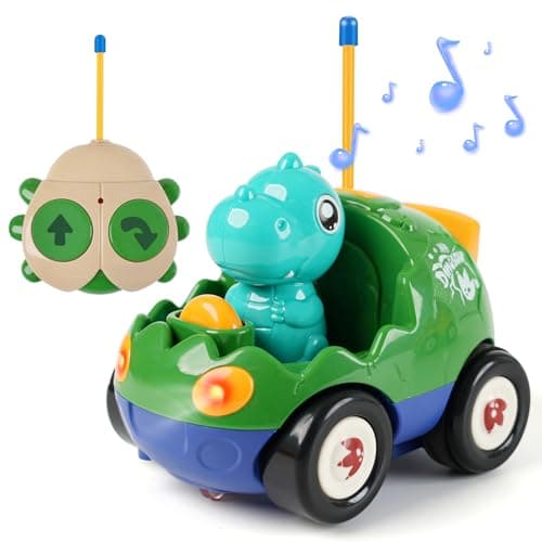 QPOU Remote Control Dinosaur Car for Kids Dino RC Car Toys for Toddler Ages 18 Months with Lights and Music Birthday Gifts for Boys Ages 2 3 4 5 Years Old
