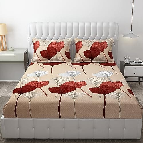 FRESH FROM LOOM Floral King Size Bedsheet-Microfiber Rotary Printed,Hypoallergenic,Wrinkle Free With 2 Pillow Covers(90 X 95 Inches|Flamingo,Leaf Design),Multicolor,144 TC