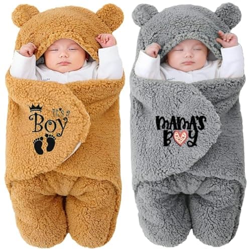Swissberry Baby Blanket New Born Combo Pack of Hooded Wearable Swaddle Wrappers Security Blankets Pack of 2 Pc.(Beige & Grey, 0-6 Months)