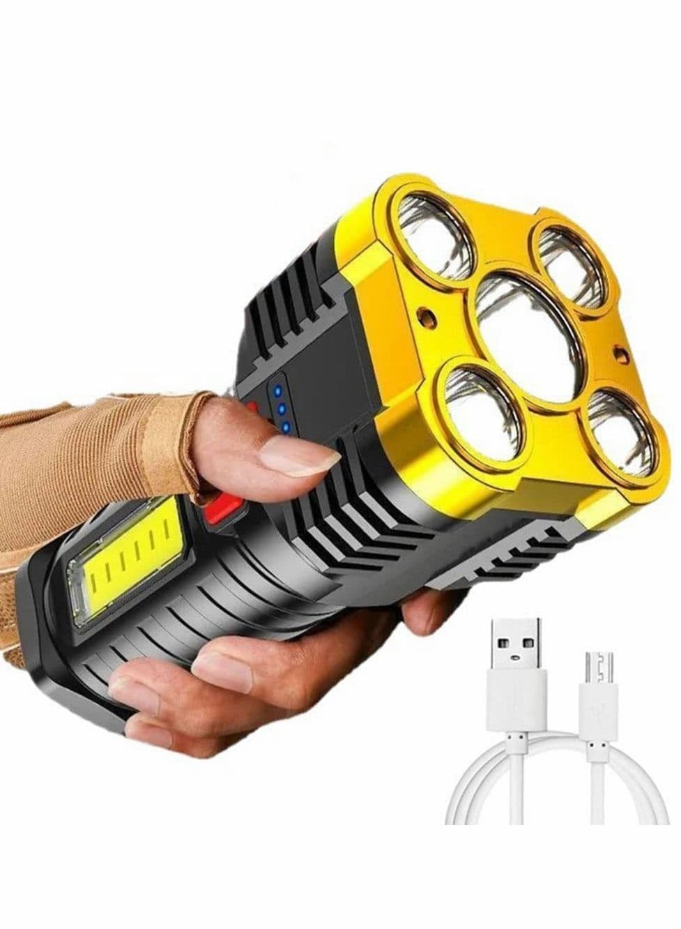 Torches Led Super Bright, Five-Nuclear Explosion LED Flashlight Strong Light Rechargeable, Spotlight Portable Powerful Searchlight with 4 Lighting Modes