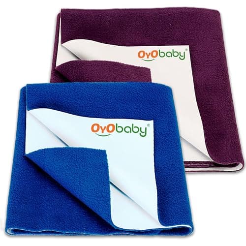 OYO BABY Extra Absorbent Waterproof Baby Dry Sheet Large Size (140x100cm) – Pack of 2 – Quick Dry Sheet for Bed Protector, Soft & Breathable Royal Blue + Plum