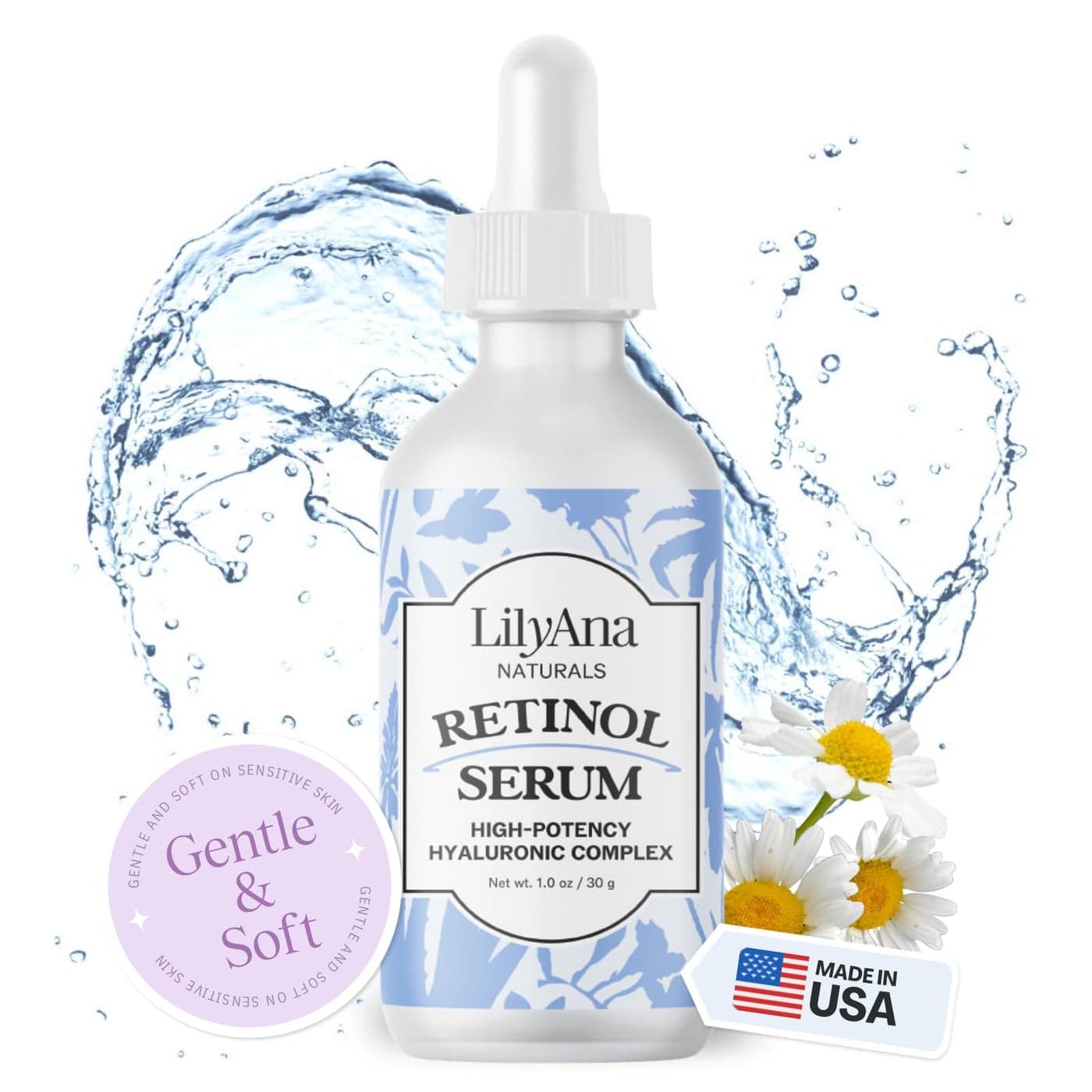LilyAna Naturals Retinol Serum for Face Made in USA Face Serum with Hyaluronic Acid and Vitamin E Anti Aging Serum Reduces Age Spots and Sun Damage Promotes Collagen and Elastin Retinol 1oz