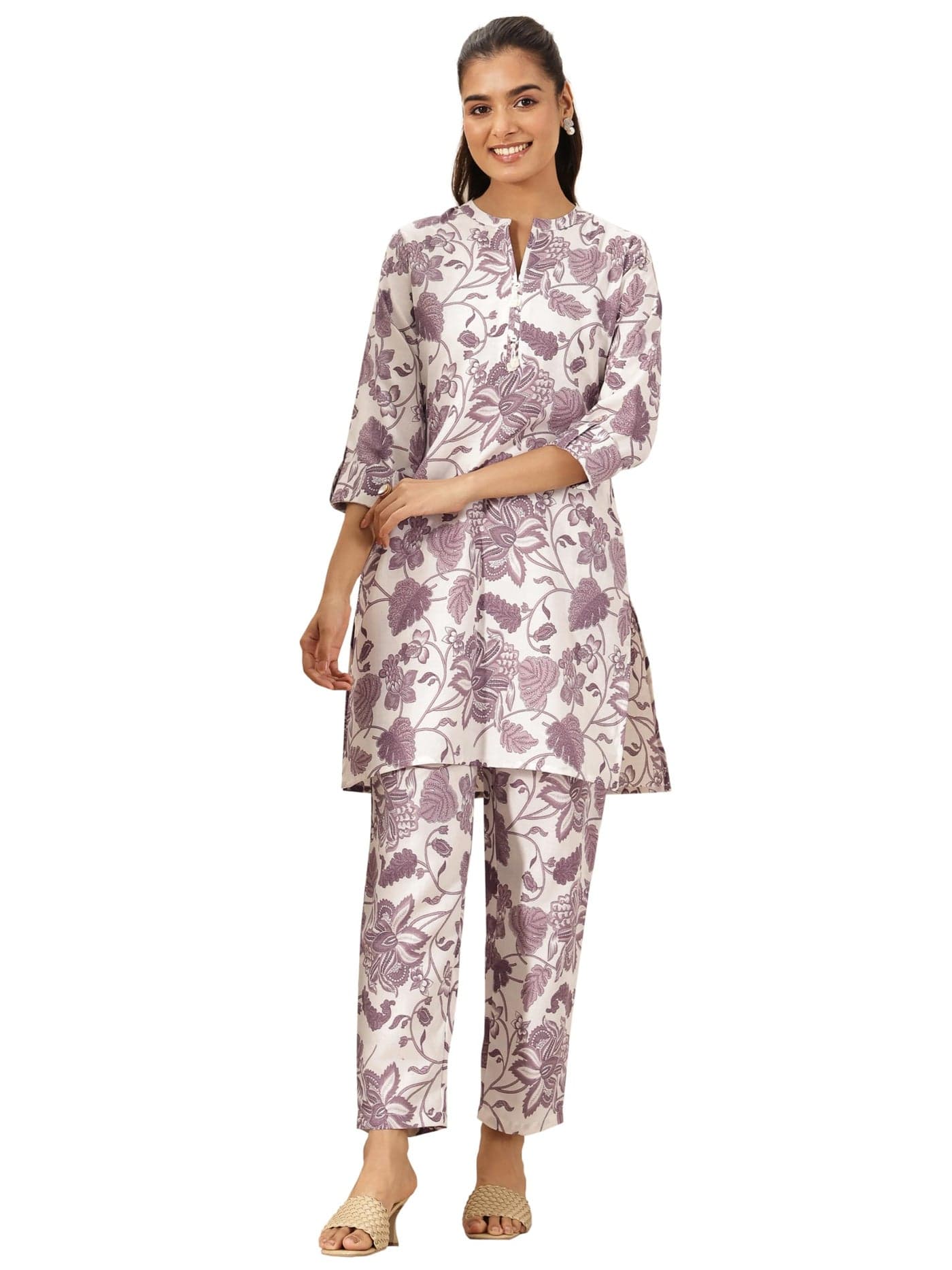 Libas Off white Printed cotton blend Co-ords set for Women (99684HXXL)