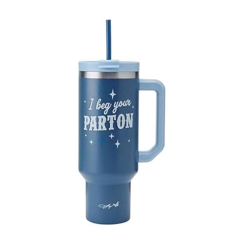 Dolly Parton Tumbler With Handle, Double Wall Vacuum Insulated Stainless Steel With Straw Lid, Cold For Up To 24 Hours Or Hot For Up To 8 Hours, 40 Ounce, Blue