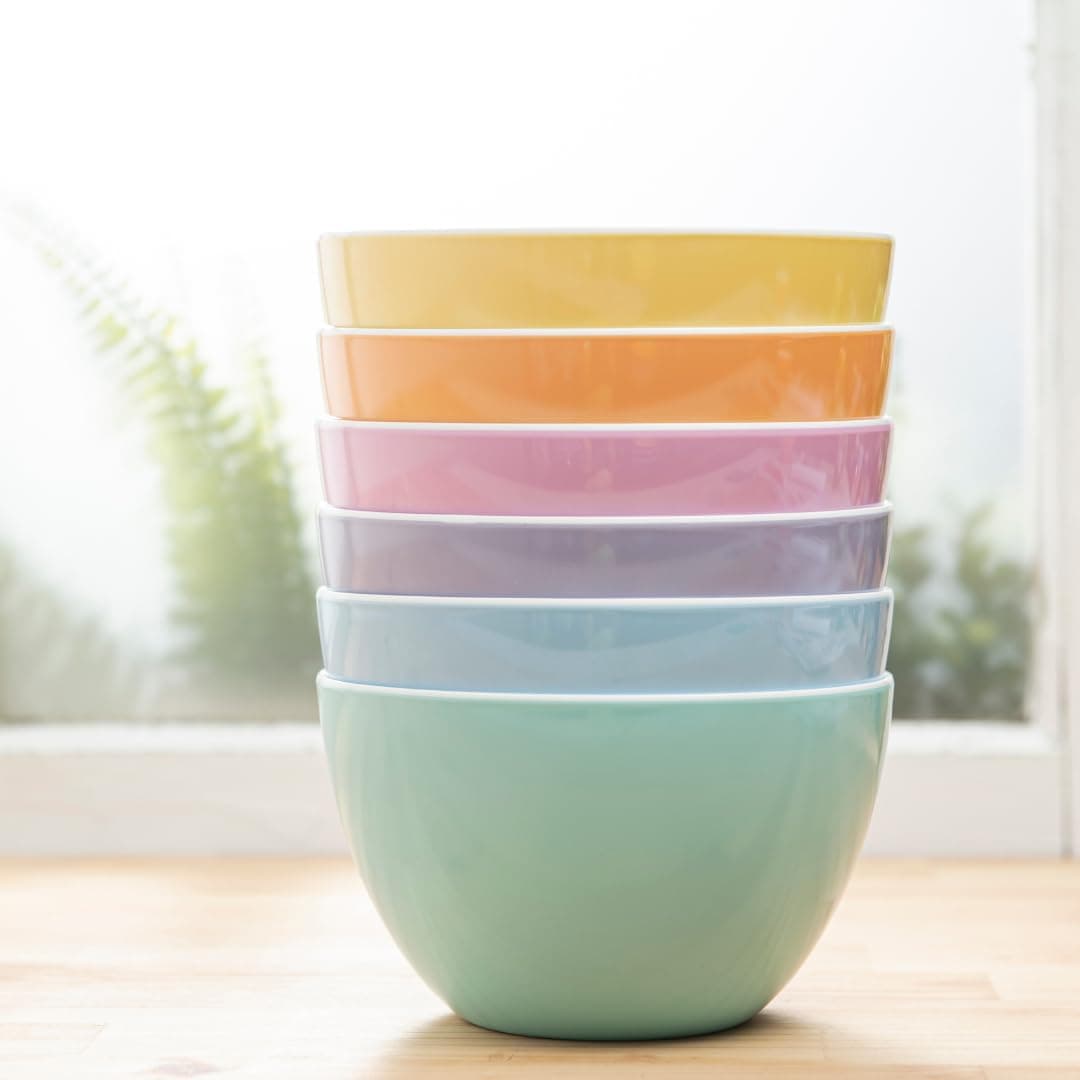 bzyoo Set of 6 Large Bowls 55Inch 304 OZ ColorPop Melamine Bowls Unbreakable Pasta Soup Cereal Salad Bowls for Quick and Easy Meals Side Dishes and Parties Pastel