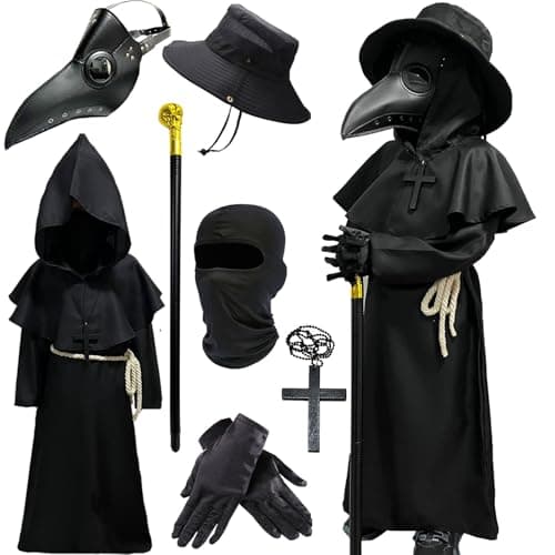 Wakejoy Plague Doctor Costume for Kids 7 in 1 Set Halloween Costumes for Boys Girls Halloween Outfit XLarge150