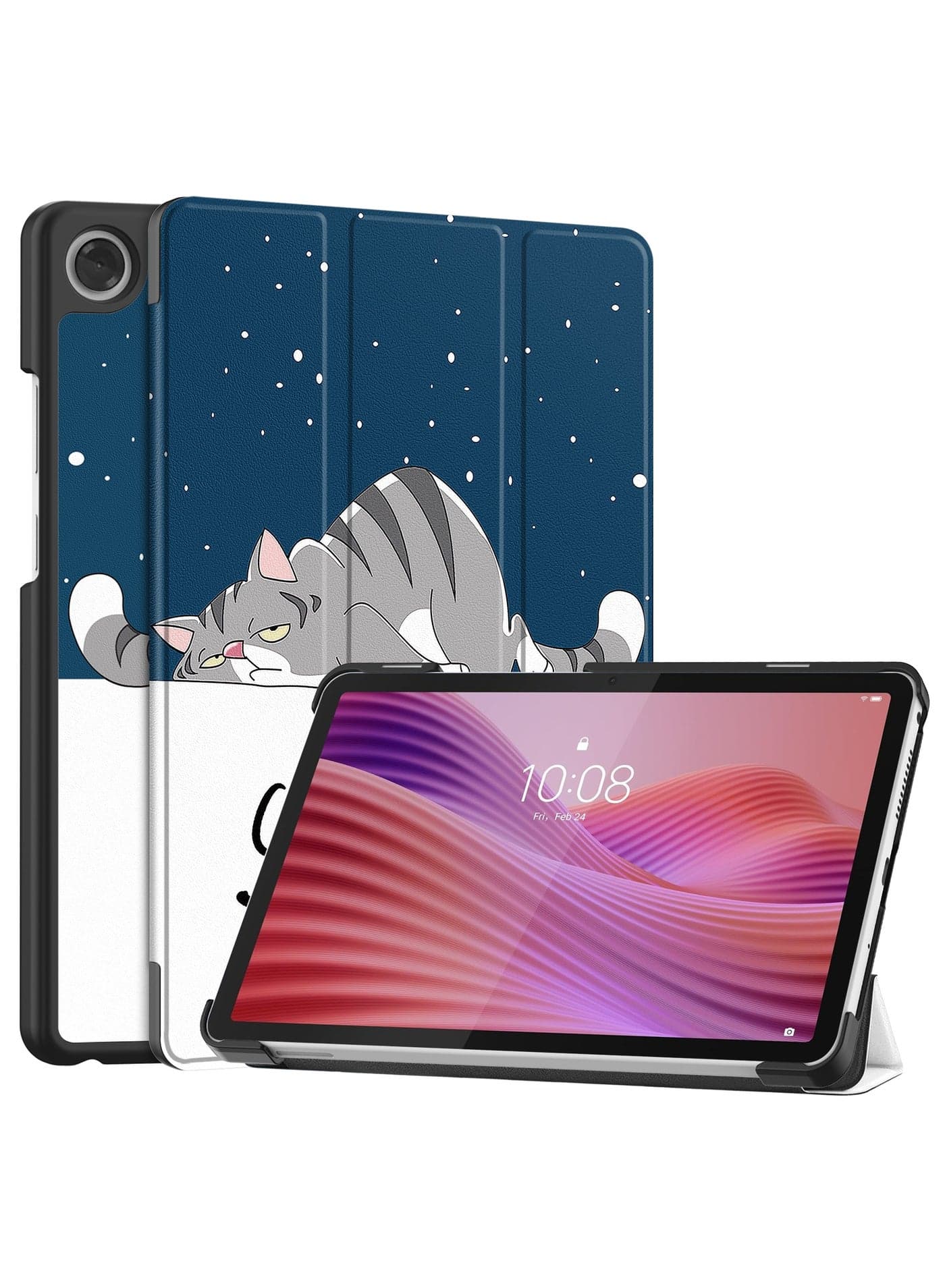 Tablet Case for Lenovo Tab One/Lenovo Tab K9 8.7" (2025), Lightweight Tri-Fold PU Leather Case Shockproof Protective Cover with Auto Wake/Sleep - TB305FU (Cat)