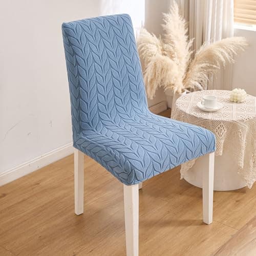 HOMETHREADS Stretchable Elastic Jacquard Chair Seat Cover – Removable & Washable, Durable Seat Protector for Dining Room, Kitchen, Restaurant & Party Chairs (Blue, Pack of 1)