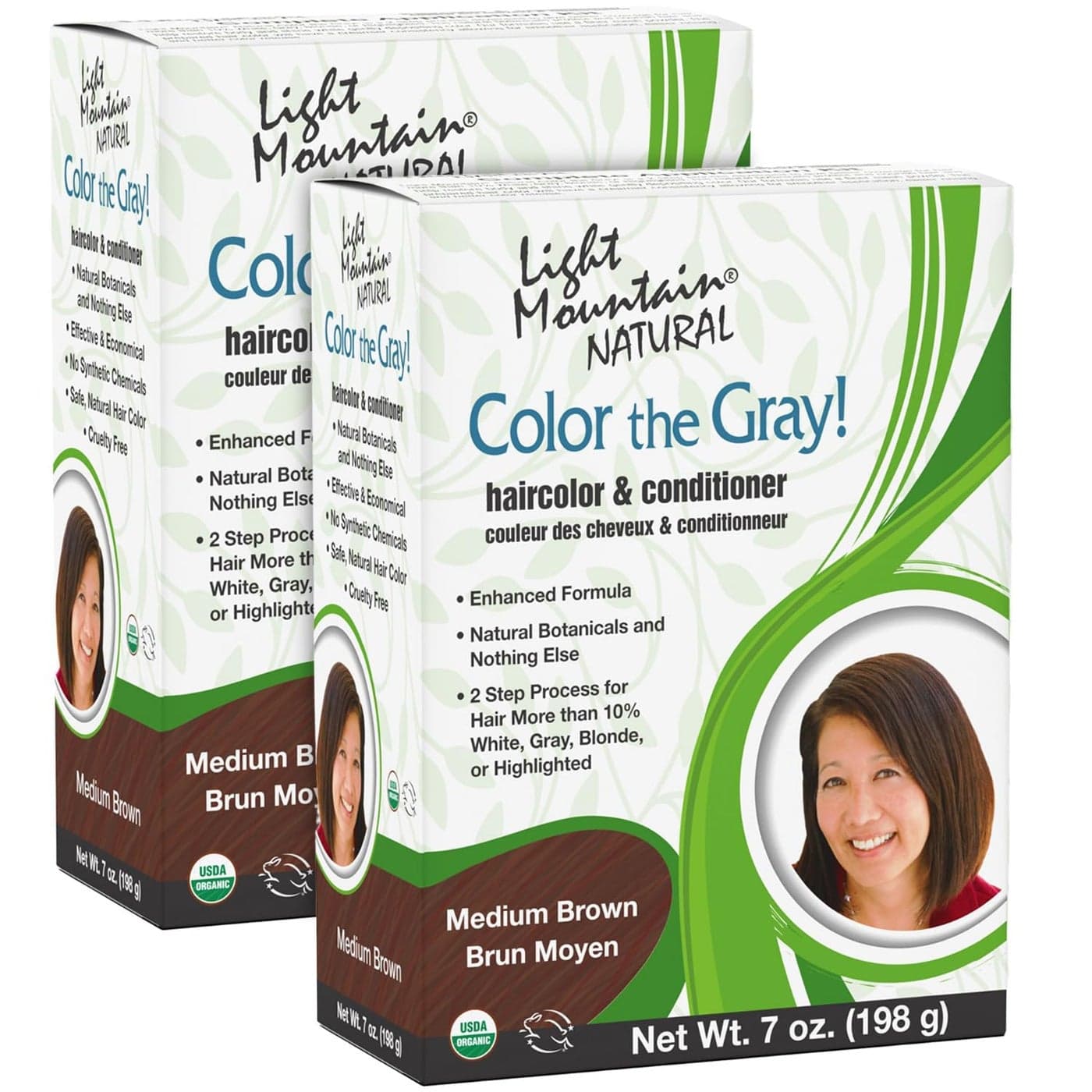 Light Mountain Henna Hair Color & Conditioner, Color the Gray - Medium Brown Hair Dye for Men/Women, 2-Step Chemical-Free, Semi-Permanent Hair Color for White, Gray, and Blonde Hair, 7 Oz (Pack of 2)