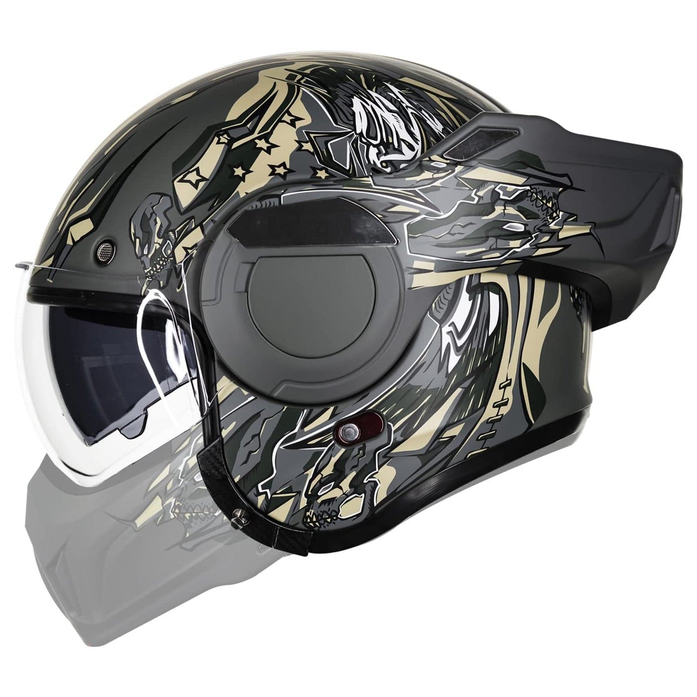 ILM Vintage Full Face Modular Motorcycle Helmet for Adults Men ATV UTV with 180 Reversible Chin Guard DOT ModelB707Army Green S