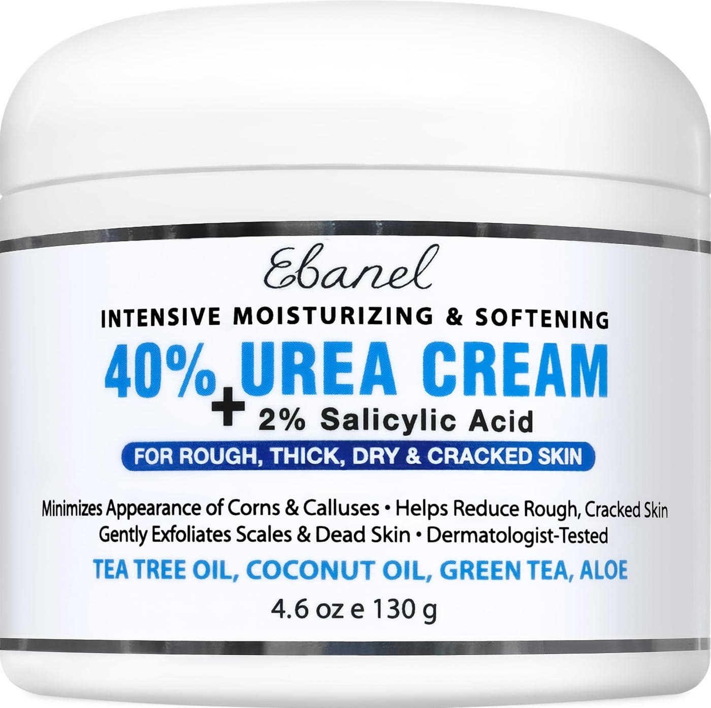 Ebanel Urea Cream 40 plus Salicylic Acid 2 Foot Cream for Dry Cracked Heels Feet Knees Elbows Hands Foot Dead Skin Cuticle Callus Remover Toenail Softener Keratolytic Skin Barrier Repair