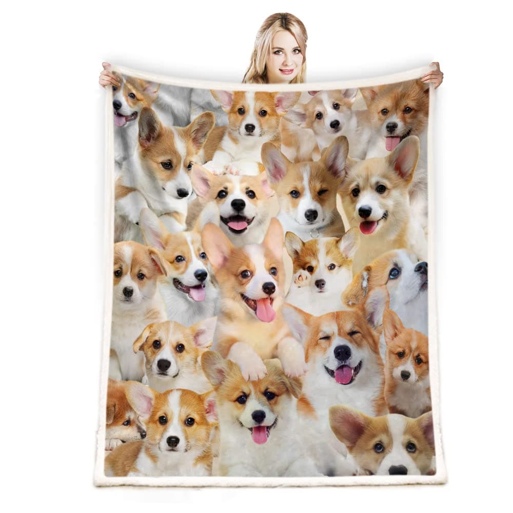 Juirnost Corgi Gifts Blanket Cartoon Dog Throw for Lovers Boys Girls Adults Cute Puppy Decor 50X60 for Bed Sofa Couch