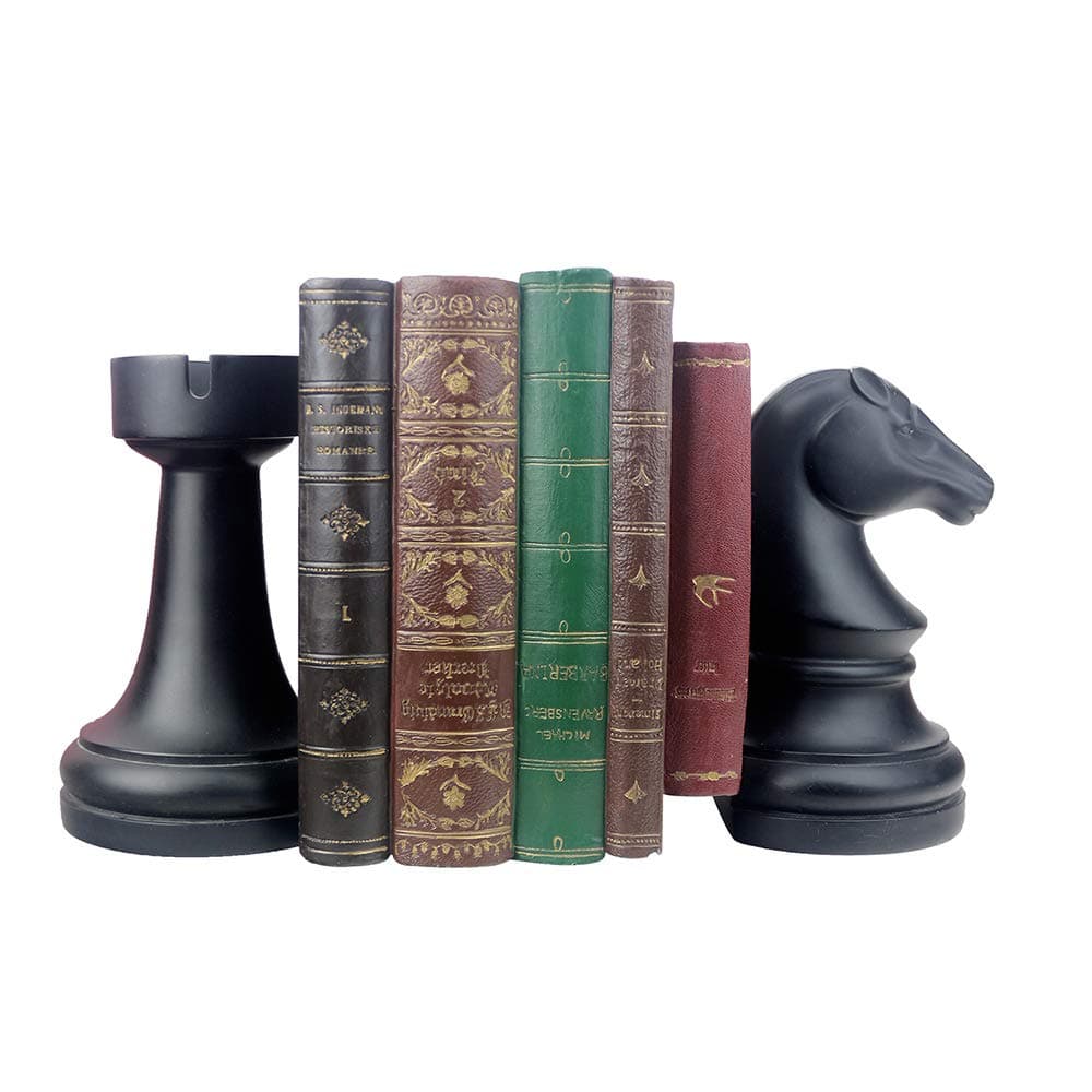 jinhuoba Decorative Bookends Chess Bookends Black Heavy Book Ends Supports Unique Book Kends Decor for Office Home Desk Bookrack 7L x4W x7H 1Pair2Piece