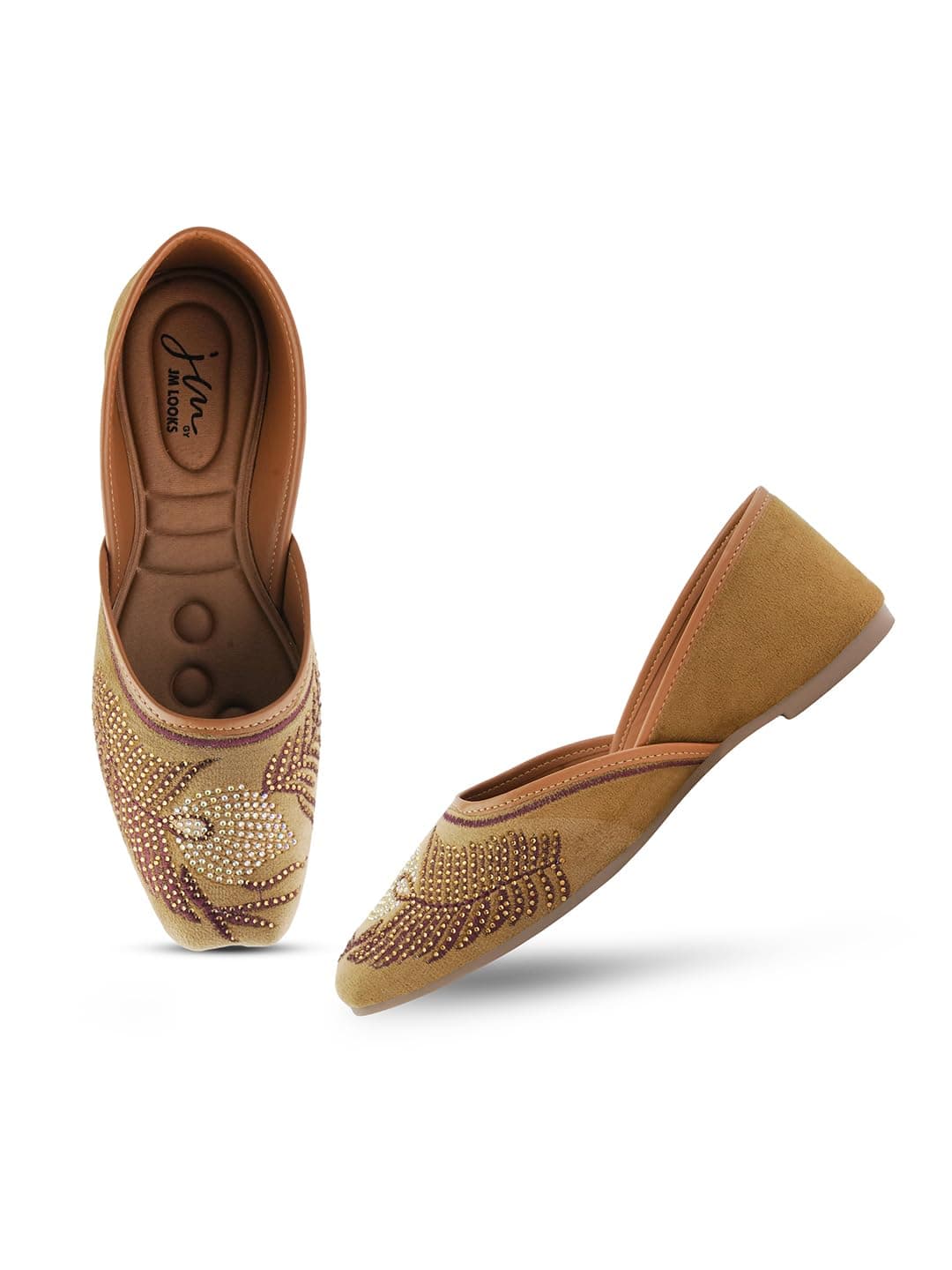 JM LOOKS Women Punjabi Jutis Designer Hand Embroidery Comfortable sole with Stone Work For Women's & Girls