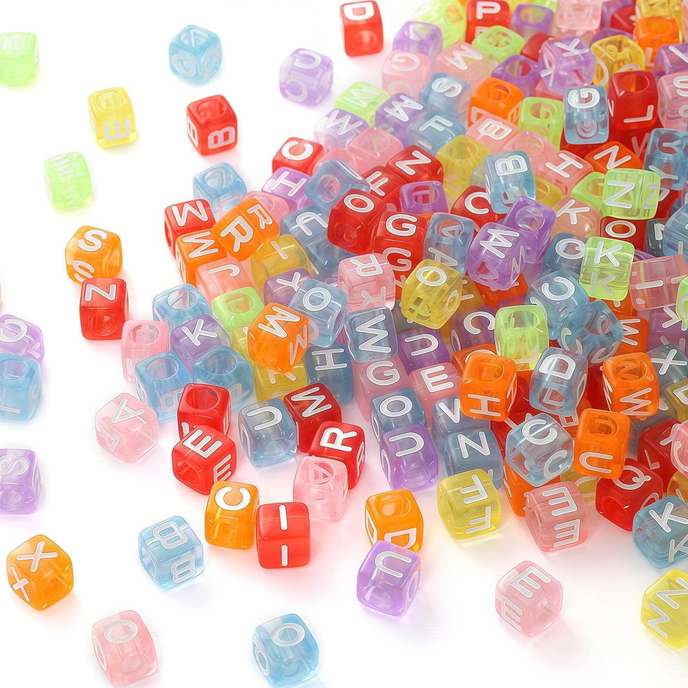DAHI 1000pcs Transparent Square Letter Beads 6mm Acrylic Color Letter Bead Assorted Alphabet Beads AZ Acrylic Cube Letter Beads for Jewelry Making 6x6mm