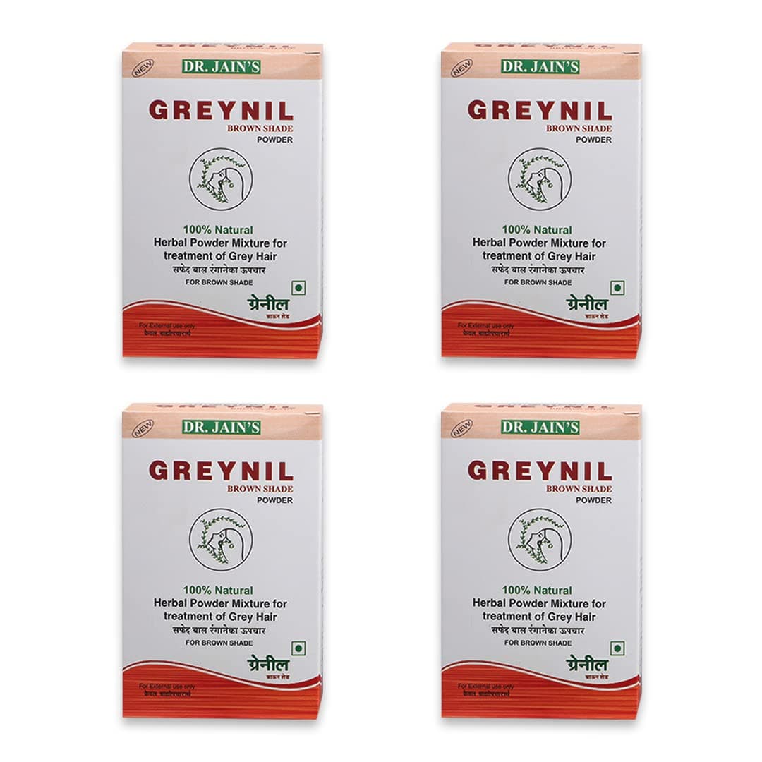 DR JAINS Greynil Brown Shade Herbal Hair Colour Powder Pack of 4 100g