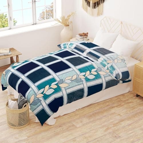 RD TREND® Warm Reversible Quilt Cover Double Bed with Zipper, Duvet Cover Double Bed Soft Flannel (Blue, 90x100 Inches)